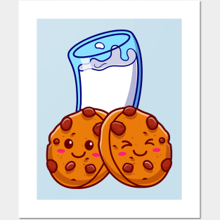 Cute Cookies With Milk Cartoon Posters and Art